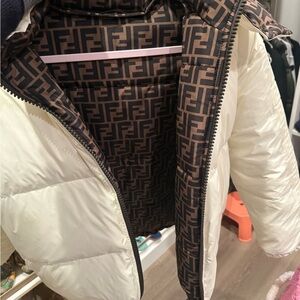 Fendi Cream and Brown Monogram Puffer Jacket